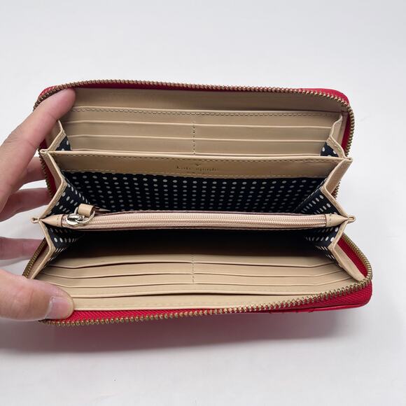 Kate Spade Red Leather Quilted Astor Court Neda Wallet Accordion Zip Around - Picture 9 of 15